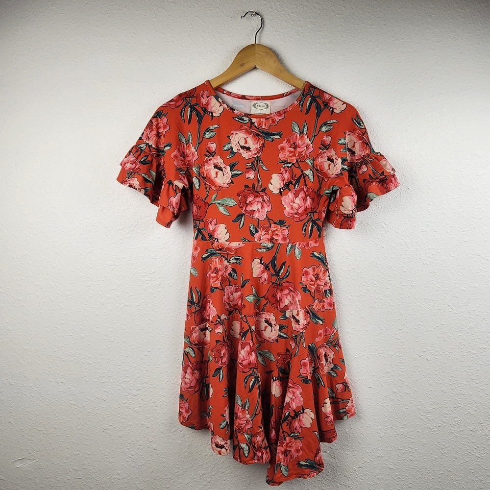 Mia Joy Joyfolie Girls Floral Dress Size 8 Rust Orange Ruffle Sleeve